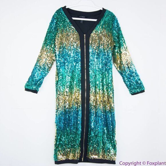 NEW Ashley Stewart green gold blue‎ sequin bodycon dress, 14/16 - Picture 2 of 16